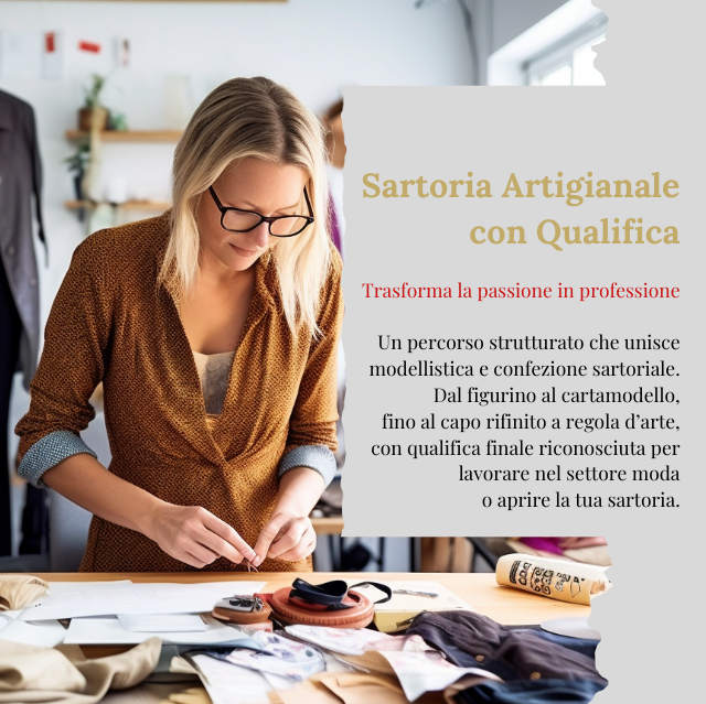 sarta che disegna sul tavolo del suo atelier sartoriale
